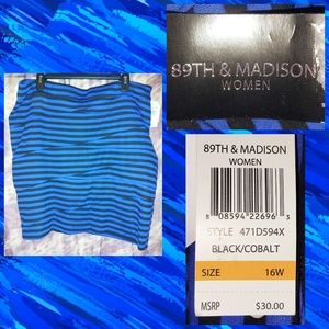 89th and Madison Cobalt Blue & Black Striped Soft Knit Bandage Pencil Skirt 16W